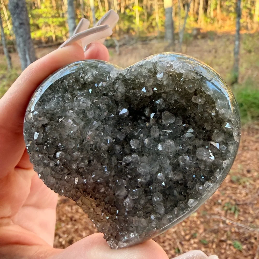 Green Agate Druzy Heart | Natural Sparkling Crystal | Earthy Mint Tones 0027 - Picture 2 of 9